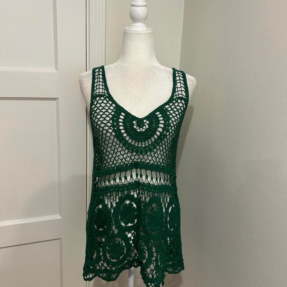 Urban Outfitters Green Crochet Tunic Top Cover Up